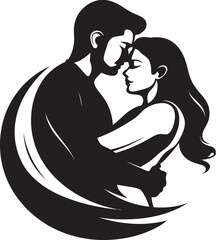 Heartfelt Embrace Black Logo Design of Couple Embracing Affectionate Hold Vector Graphic of Man Holding Woman in Black