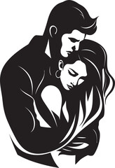 Tender Hold Vector Graphic of Man and Woman in Black Loving Embrace Iconic Black Logo Design of Couple