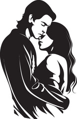 Tender Embrace Black Logo Design of Couple in Embrace Warm Affection Vector Graphic of Man and Woman in Black