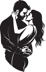 Loving Embrace Black Logo Design of Couple in Embrace Comforting Connection Vector Graphic of Man and Woman in Black