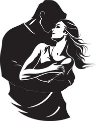 Passionate Affection Black Logo Design of Couple Embracing Intimate Hold Vector Graphic of Man Holding Woman in Black