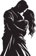 Affectionate Embrace Black Logo Design of Couple in Embrace Heartfelt Connection Vector Graphic of Man and Woman in Black