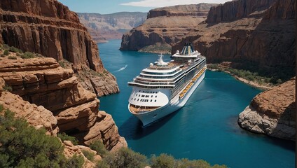 Cruise ship passes a narrow canyon of rock, one of the many natural wonders
