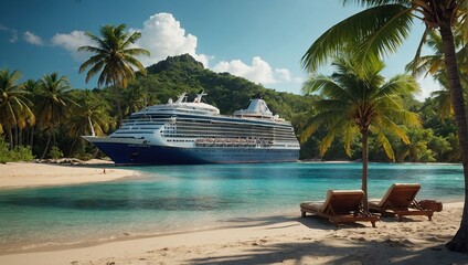 Cruise To Caribbean With Palm tree On Beach