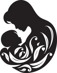Everlasting Support Iconic Black Logo Design of Maternal Love Bond of Devotion Vector Graphic of Mother and Baby in Black