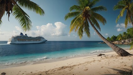 Cruise To Caribbean With Palm tree On Beach