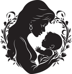 Nurturing Love Iconic Black Logo Design of Motherhood Eternal Care Vector Graphic of Mother and Baby in Black