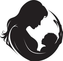 Unbreakable Bond Iconic Black Logo Design of Maternal Love Infinite Care Vector Graphic of Mother and Child in Black