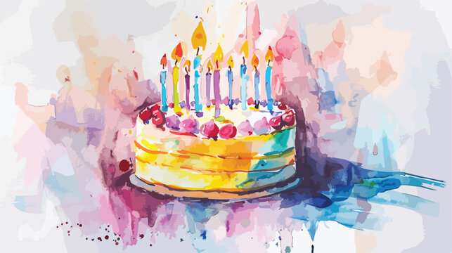 Birthday cake with candles watercolor illustration i