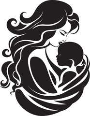 Unconditional Support Iconic Black Logo Design of Maternal Bond Infinite Compassion Vector Graphic of Mother and Baby in Black