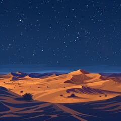 Fototapeta na wymiar Desert Dunes under Starry Night Sky
