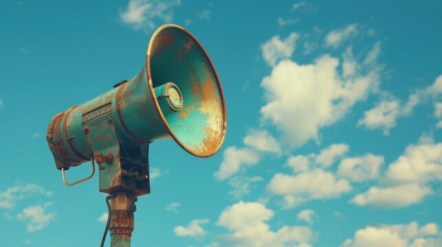 Blue Megaphone Against Sky