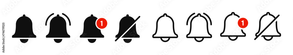 Wall mural notification bell icon for incoming inbox message. vector ringing bell and notification number sign 
