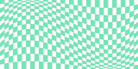 Checkered background with checkerboard pattern, vector chess board squares. Checkered pattern with geometric mosaic illusion, checkerboard in visual distortion wave or optical effect background