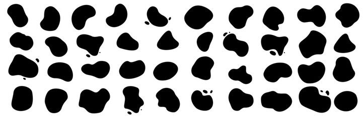 Black blobs of color splash with abstract shape pattern, vector irregular backgrounds. Black ink blobs and liquid fluid leak blots or spot stains - 746791160