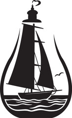 Glass Encased Maritime Charm Vector Graphic of Old Sailboat Keepsake Vintage Vessel Relic Black Logo Design of Antique Nautical Artifact