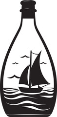 Bottled Maritime History Black Logo Design of Antique Ship in a Bottle Glass Encased Seafaring Relic Iconic Black Emblem of Vintage Maritime Art