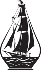 Seafaring Relic Preserved Black Logo Design of Antique Sailboat Symbol Bottled Nautical Majesty Iconic Black Emblem of Vintage Ship in a Bottle