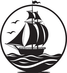 Bottled Seafaring Legacy Black Logo Design of Vintage Ship in Glass Classic Nautical Keepsake Iconic Black Emblem of Old Maritime Artifact