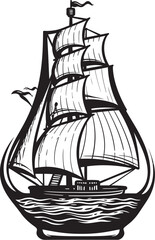 Bottled Nautical History Vector Graphic of Vintage Ship in Glass Seafaring Relic in Glass Black Logo Design of Antique Nautical Artifact