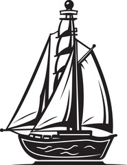 Glass Encased Ship in a Bottle Black Logo Design of Old Seafaring Symbol Vintage Maritime Memento Iconic Black Emblem of Antique Sailboat Keepsake