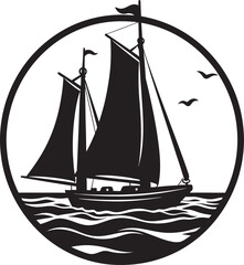 Glass Encased Maritime Charm Iconic Black Emblem of Vintage Ship in Bottle Vintage Maritime Relic Vector Graphic of Old Sailboat Artifact