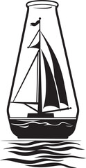Maritime Remembrance Vector Graphic of Classic Sailboat Keepsake Bottled Seafaring Tradition Black Logo Design of Vintage Ship Icon