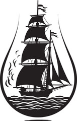Bottlebound Brigantine Black Logo Design of Classic Maritime Scene Timeless Treasure Vector Black Emblem of Glass Encased Sailboat