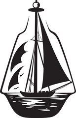 Bottled Brigantine Iconic Black Logo Design of Classic Sailboat Seafaring Sentiment Vector Graphic of Vintage Maritime Keepsake