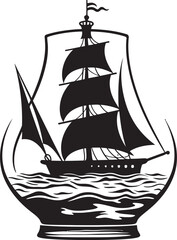 Glassbound Galleon Black Logo Design of Old Sailboat Artifact Nautical Nostalgia Vector Black Emblem of Sailing Memories