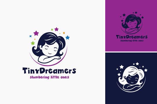 Title Tiny Dreamers Logo Children clothing line, daycare center, toy store, or educational website branding. Whimsical, playful design for young audiences to identify with.