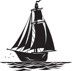 Seafaring Sentiment Vector Graphic of Vintage Maritime Keepsake Glassbound Galleon Black Logo Design of Old Sailboat Artifact
