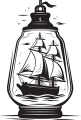 Nautical Nostalgia Vector Black Emblem of Sailing Memories Bottled Brigantine Iconic Black Logo Design of Classic Sailboat