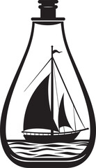 Nautical Nostalgia Vector Black Emblem of Sailing Memories Bottled Brigantine Iconic Black Logo Design of Classic Sailboat
