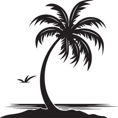 Palm Retreat Vector Graphic of Beach and Palm Tree Seaside Escape Black Logo Design of Tropical Oasis