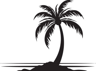 Palm Paradise Vector Black Emblem of Coastal Retreat Serene Seashore Iconic Black Logo Design of Palm Tree and Beach