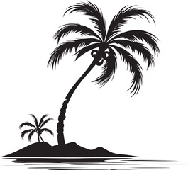 Palm Coastline Vector Graphic of Coastal Palms Coastal Calm Black Logo Design of Tropical Sunset