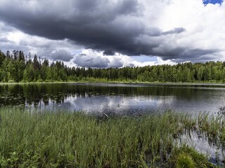 Fototapeta premium Beautiful landscape on the Vsevolozhsk Lakes, in the Leningrad region in North-West Russia