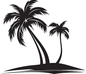 Tropical Tranquility Iconic Black Emblem of Seaside Scene Palm Paradise Vector Graphic of Beachside Palm Tree Silhouette