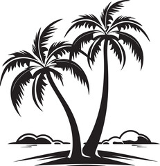 Coastal Dream Vector Graphic of Seaside Palm Tree Silhouette Tropical Escape Black Logo Design of Palm Tree and Seashore