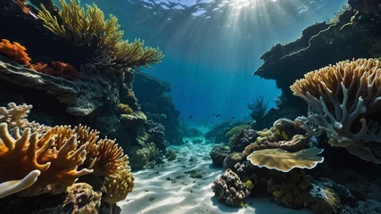 Fotobehang coral reef and fish © Shafiq