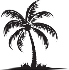 Fototapeta na wymiar Palm Coast Icon Iconic Black Logo Design of Tropical Serenity Beach Bliss Vector Graphic of Palm Tree and Ocean
