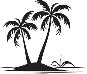 Shoreline Paradise Iconic Black Logo Design of Tropical Haven Seaside Oasis Vector Graphic of Beach and Palm Tree Silhouette