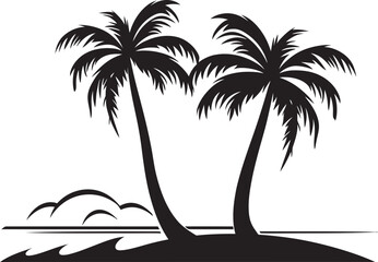 Seaside Solace Iconic Black Logo Design of Coastal Palm Tree Palm Haven Vector Graphic of Beach and Palm Tree Silhouette