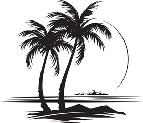 Palm Haven Vector Graphic of Beach and Palm Tree Silhouette Beachside Beauty Black Logo Design of Tropical Seashore