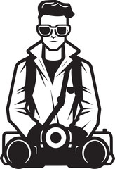 Flash Genius Vector Photographer Line Art Emblem Exposure Enthusiast Black Logo of Photographer Thick Line Art