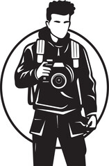 Fototapeta na wymiar Lens Legend Vector Graphic of Photographer Line Art Icon Frame Master Iconic Black Logo of Photographer Thick Line Art