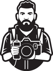FrameFocus Iconic Black Logo of Photographers Line Art SnapScribe Vector Photographers Thick Line Art Icon in Black