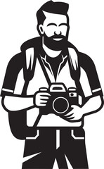 Camera Wizard Black Logo of Photographer Thick Line Art Shutter Scribe Iconic Vector Photographer Line Art Symbol