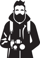 Exposure Expertise Iconic Black Logo of Photographer Thick Line Art Capture Craftsman Vector Photographer Line Art Emblem